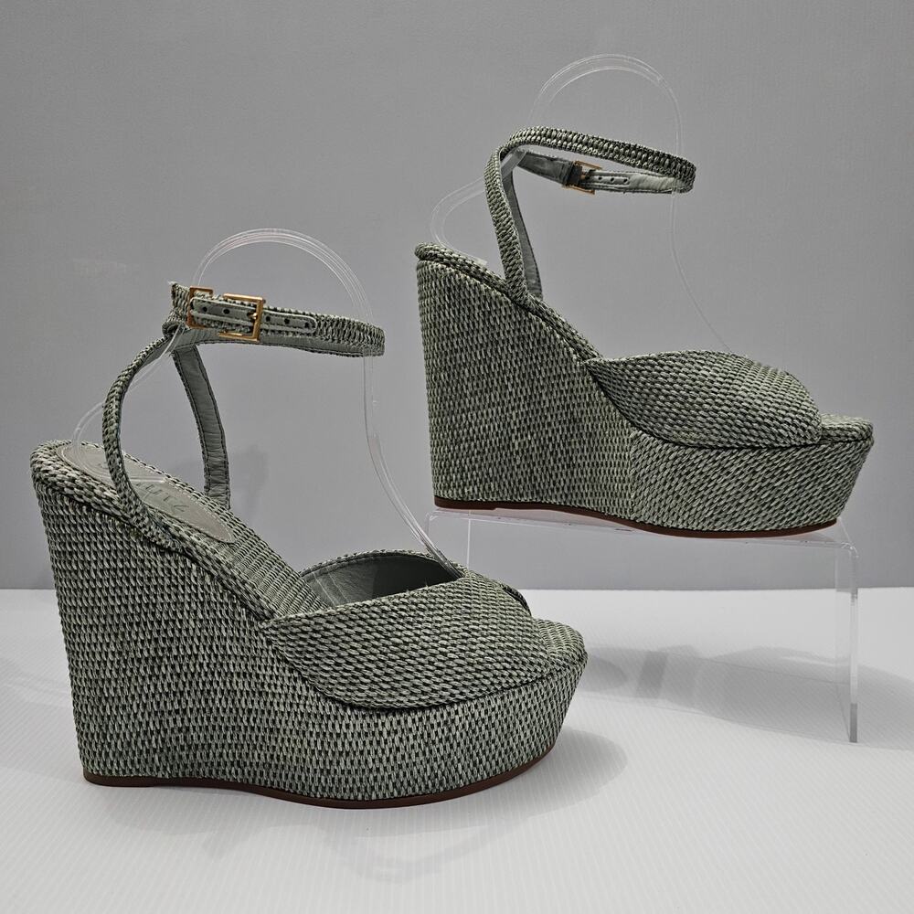 NEW Schutz Neith Straw Wedge Sandal Platform Green Raffia Size 9.5 - Picture 3 of 13